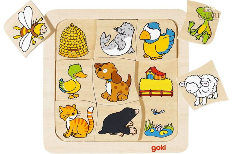 GOKI Dřevěné puzzle Kdo bydlí kde? 9 dílků
