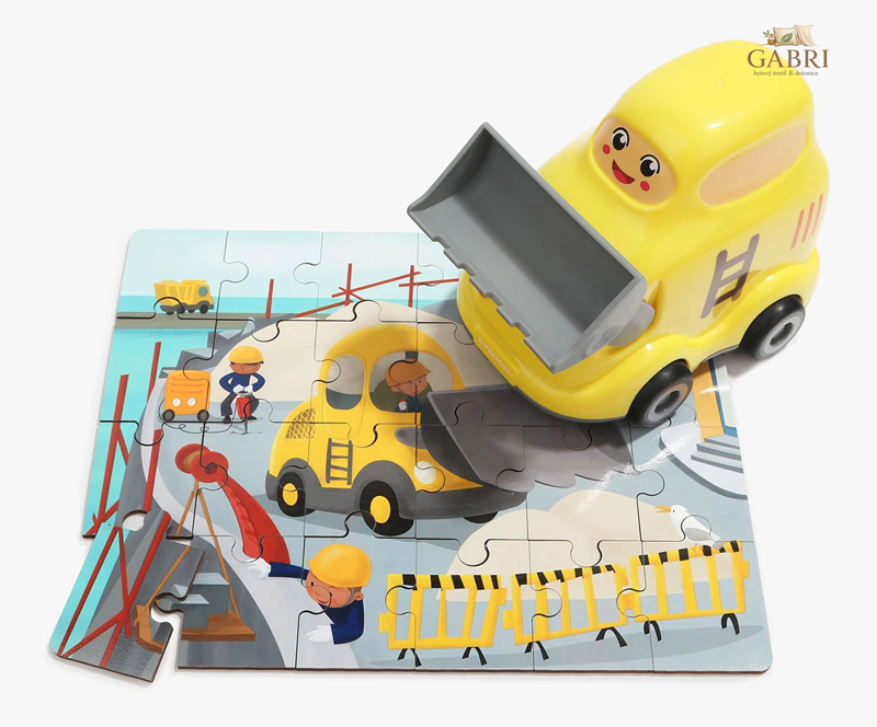 TOP BRIGHT Dřevěné puzzle s hračkou: Buldozer 24 dílků