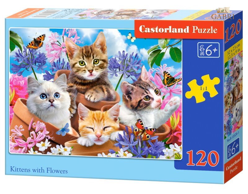 CASTORLAND Puzzle Koťátka s květinami 120 dílků