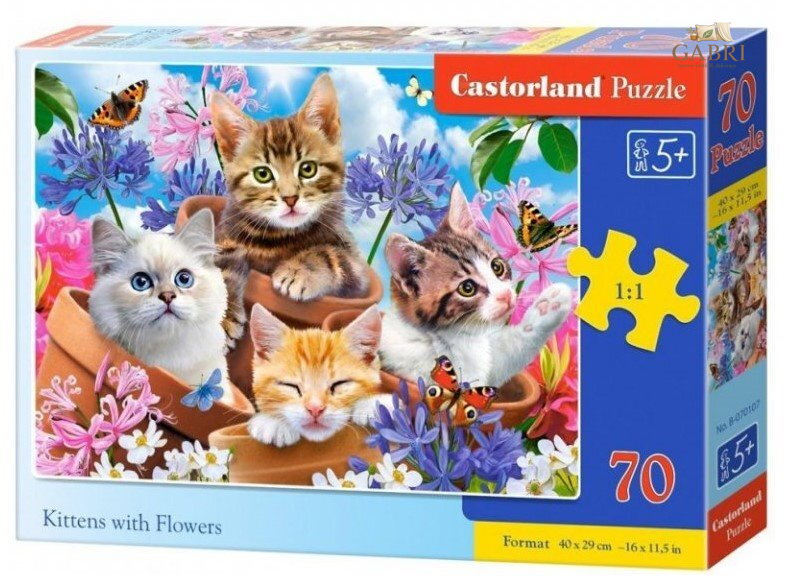 CASTORLAND Puzzle Koťátka s květinami 70 dílků