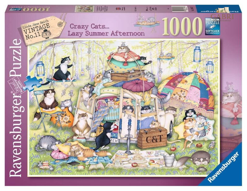 RAVENSBURGER Puzzle Crazy Cats: Líné letní odpoledne 1000 dílků