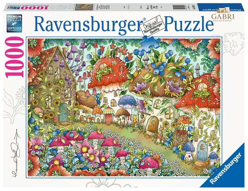 RAVENSBURGER Puzzle Roztomilé houbové domečky na květinové louce 1000 dílků
