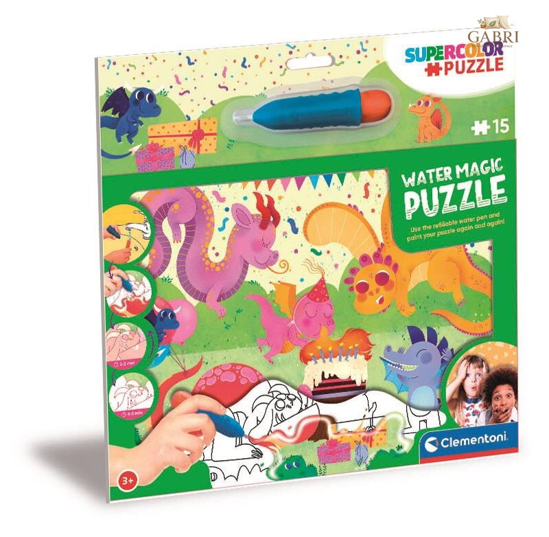CLEMENTONI Puzzle s malováním vodou Water Magic: Dráčci 15 dílků