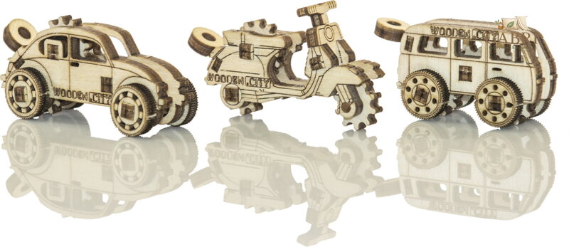 WOODEN CITY 3D puzzle mini sada Widgets: Historická vozidla 35 dílků