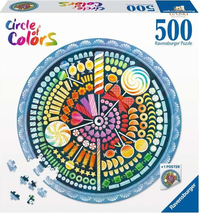 RAVENSBURGER Kulaté puzzle Kruh barev: Sladkosti 500 dílků