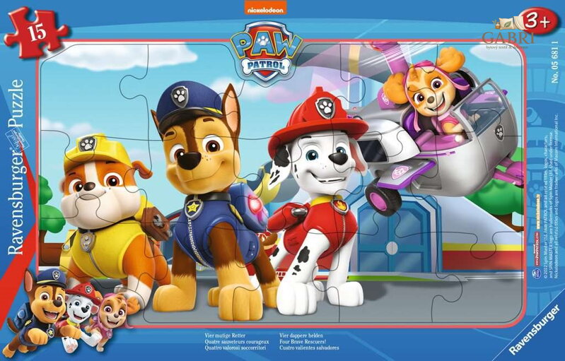 RAVENSBURGER Puzzle Tlapková patrola: Čtyři stateční ochránci 15 dílků