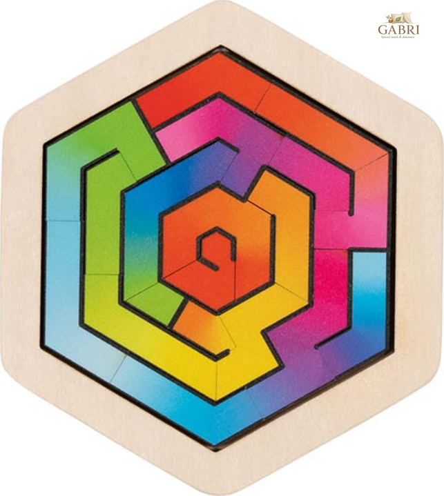 GOKI Dřevěné puzzle Hlavolam - šestiúhelník 18 dílků