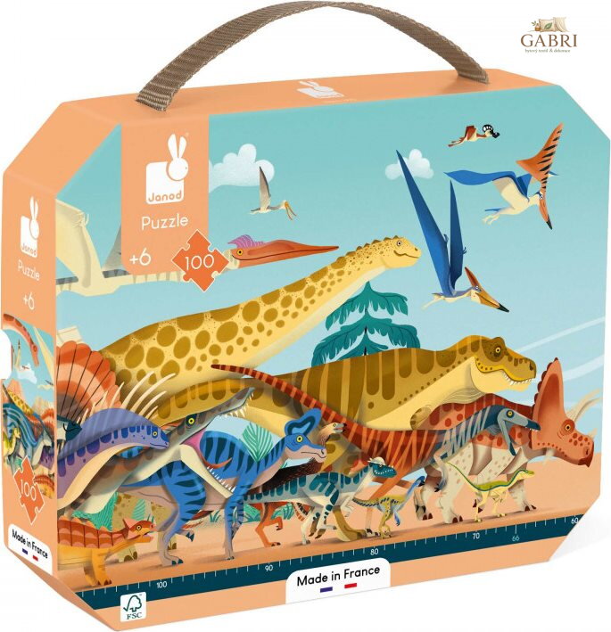 JANOD Panoramatické puzzle v kufříku Dinosauři 100 dílků