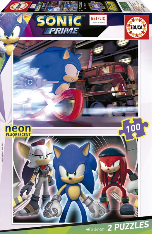 EDUCA Svítící puzzle Sonic Prime 2x100 dílků