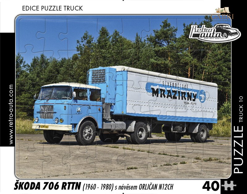 RETRO-AUTA Puzzle TRUCK č.10 Škoda 706 RTTN s návěsem Orličan N12CH (1960-1980) 40 dílků