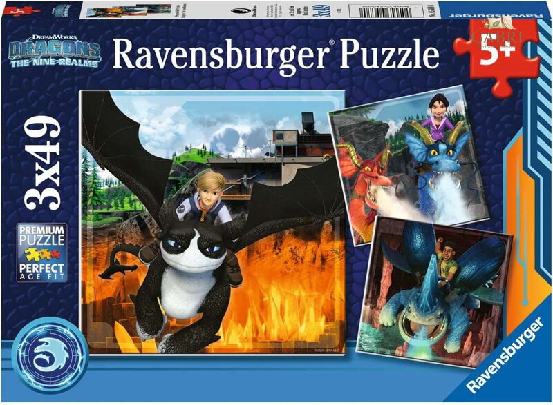 RAVENSBURGER Puzzle Jak vycvičit draka: Devět království 3x49 dílků