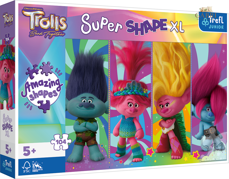 TREFL Puzzle Super Shape XL Trollové 3: Trollí hrátky 104 dílků