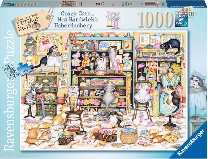 RAVENSBURGER Puzzle Crazy Cats: Hrátky rozdováděných koček v galanterii 1000 dílků