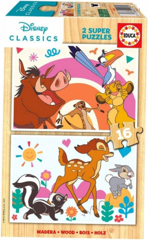 EDUCA Dřevěné puzzle Lví král a Bambi 2x16 dílků