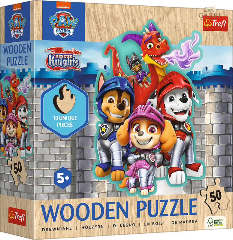 TREFL Dřevěné obrysové puzzle Tlapková patrola: Rescue Knights 50 dílků