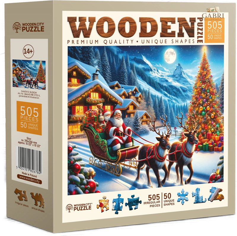 WOODEN CITY Dřevěné puzzle Santovy sáně 505 dílků