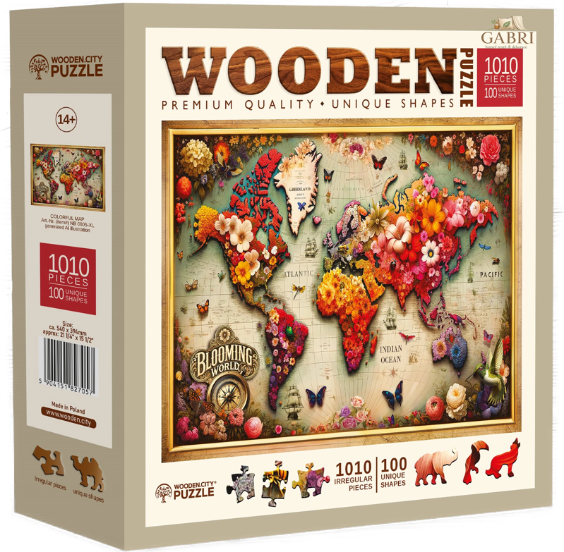 WOODEN CITY Dřevěné puzzle  Barevná mapa 1010 dílků