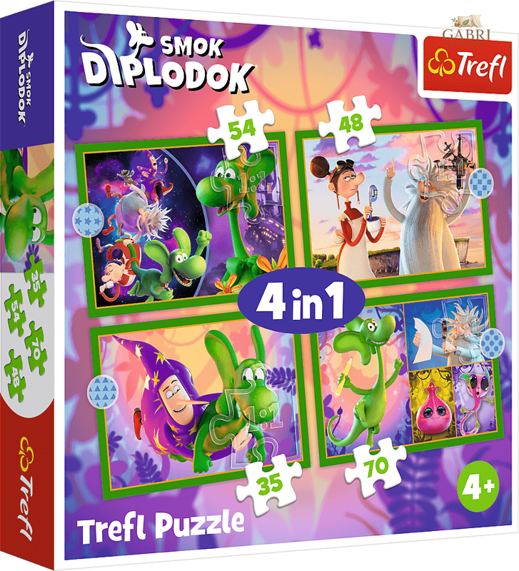 TREFL Puzzle Hokus pokus Diplodokus 4v1 (35,48,54,70 dílků)