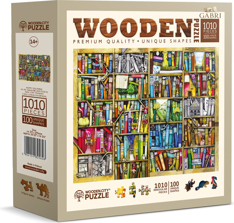 WOODEN CITY Dřevěné puzzle Police s knihami 1010 dílků