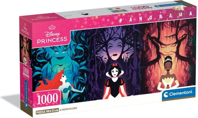 CLEMENTONI Panoramatické puzzle Disney princezny a zloduši 1000 dílků