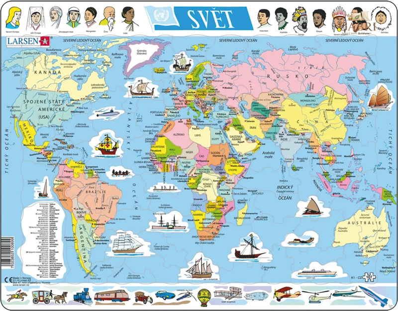 LARSEN Puzzle Svět politická mapa 107 dílků