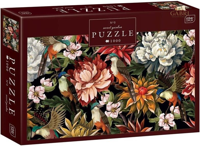 INTERDRUK Puzzle Secret Garden: Ptáci mezi květinami 1000 dílků
