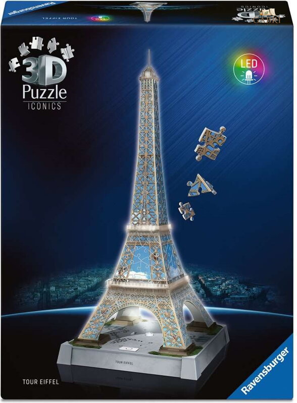 RAVENSBURGER Svítící 3D puzzle Iconics: Eiffelova věž (Noční edice) 216 dílků
