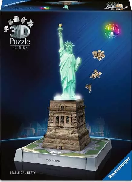 RAVENSBURGER Svítící 3D puzzle Iconics: Socha Svobody (Noční edice) 108 dílků