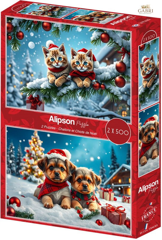 ALIPSON Puzzle Vánoční koťátka a štěňátka 2x500 dílků