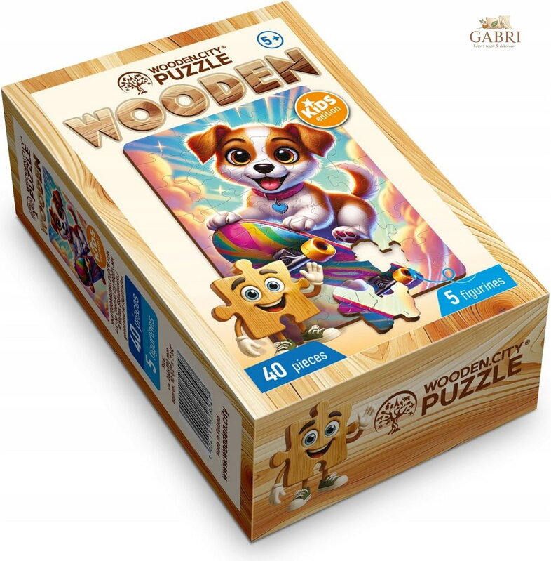 WOODEN CITY Dřevěné puzzle Pejsek na skateboardu 40 dílků