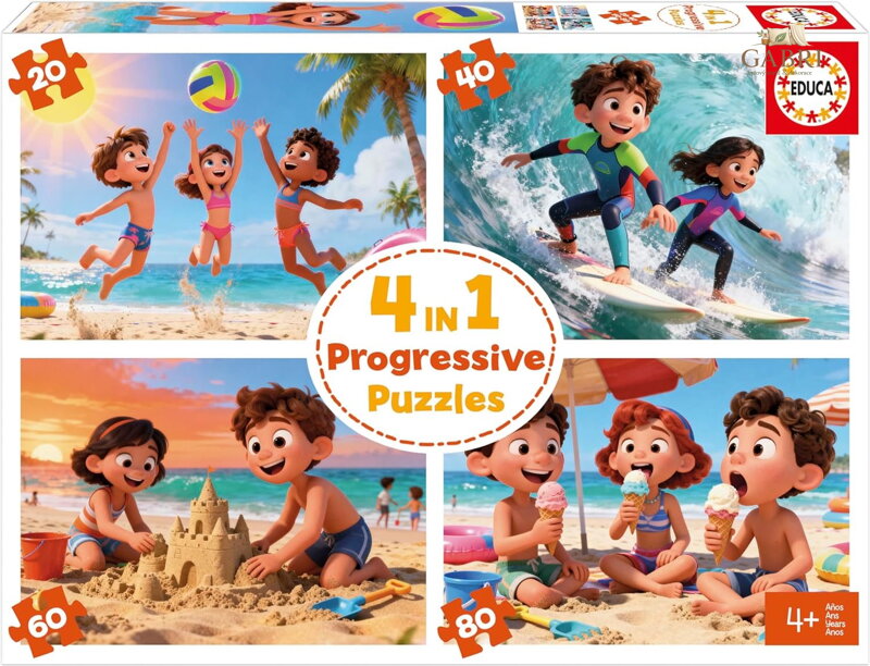 EDUCA Puzzle Pláž 4v1 (20,40,60,80 dílků)
