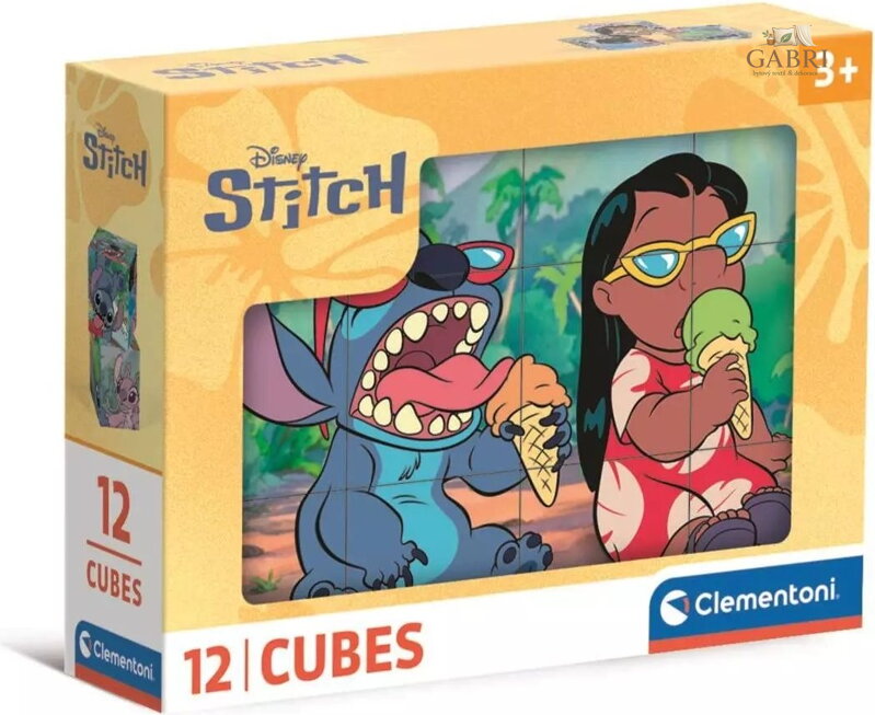 CLEMENTONI Obrázkové kostky Stitch, 12 kostek