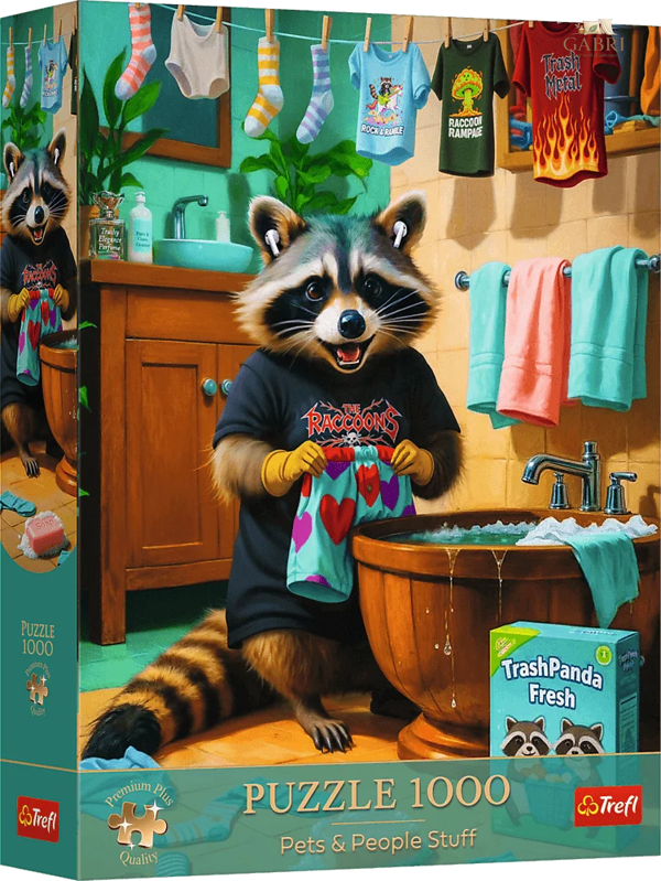 TREFL Puzzle Premium Plus Pets & People Stuff: Mýval na Den praní 1000 dílků