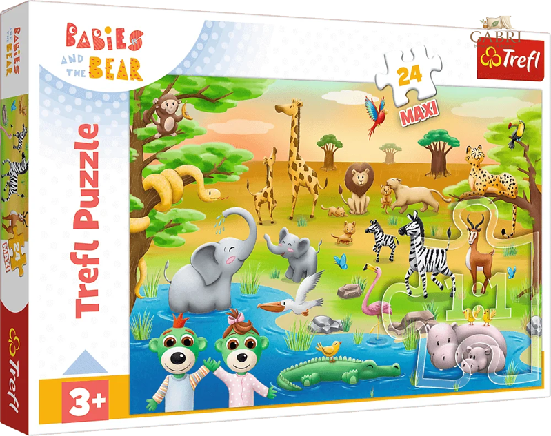 TREFL Puzzle Bobaski a medvídek: Safari MAXI 24 dílků