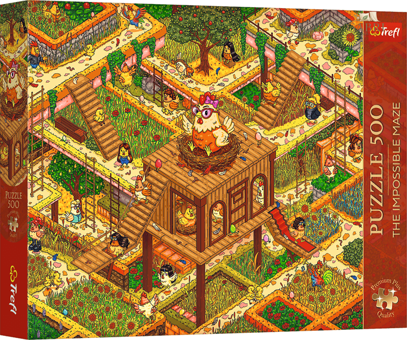 TREFL Puzzle Premium Plus The Impossible Maze: Bláznivá kuřata 500 dílků