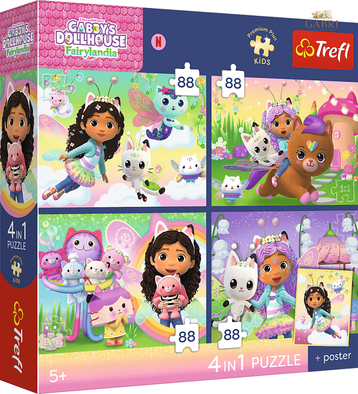 TREFL Puzzle Premium Plus Kids Gábinin kouzelný domek: Kočičí hrátky 4x88 dílků