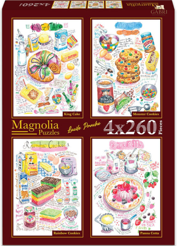 MAGNOLIA Puzzle Bábovka, Příšerkové sušenky, Duhové sušenky a Panna Cotta 4x260 dílků