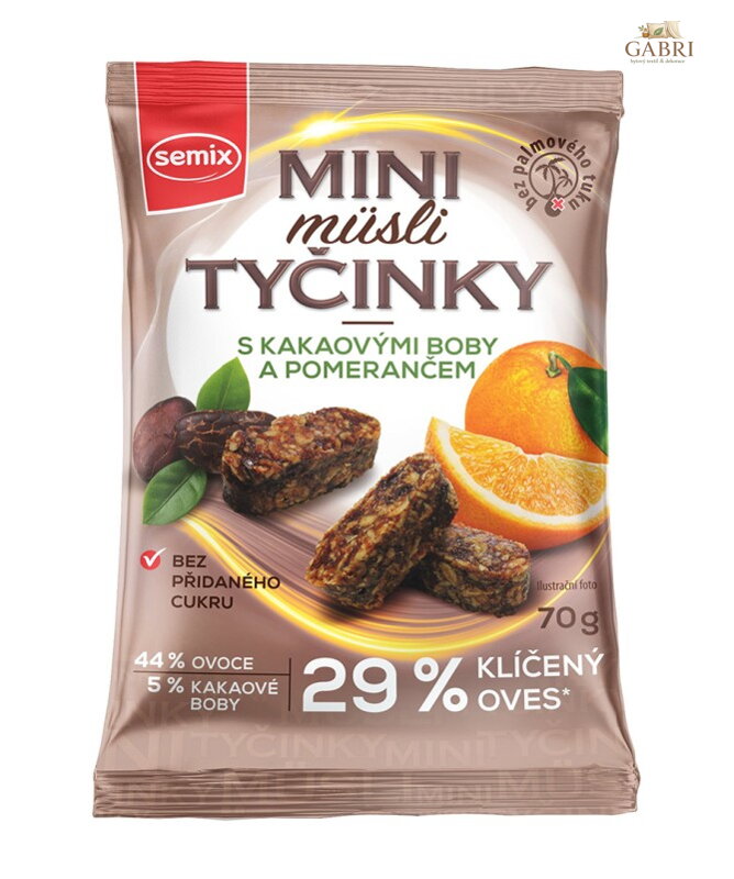 Mini musli tyčinky s kakao. boby a pomerančem 70g Semix bez lepku 2778