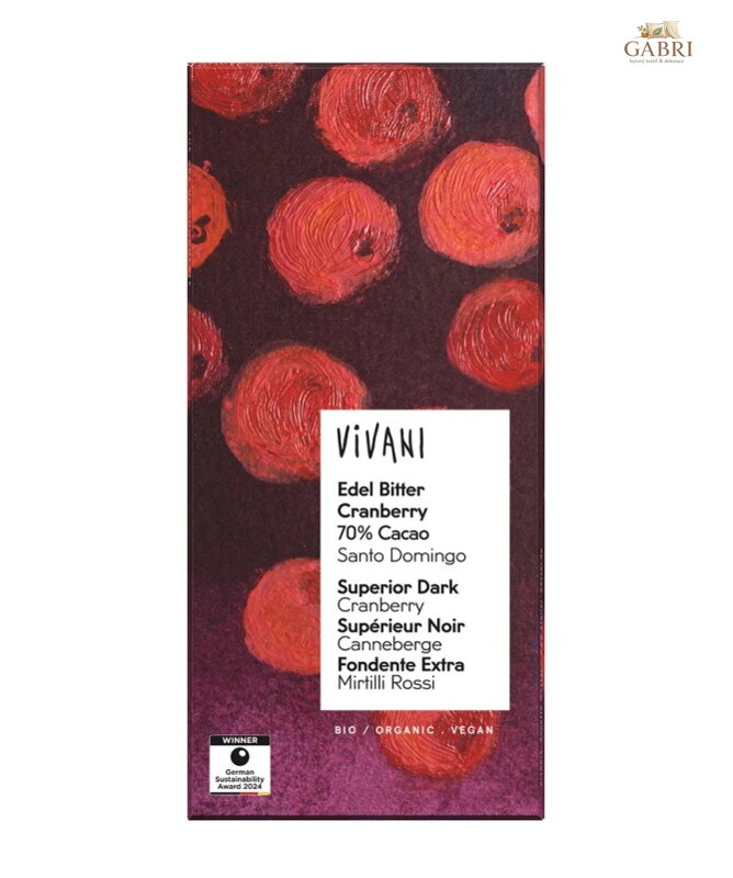 Čokoláda hořká s brusnicemi 80g BIO Vivani 6164