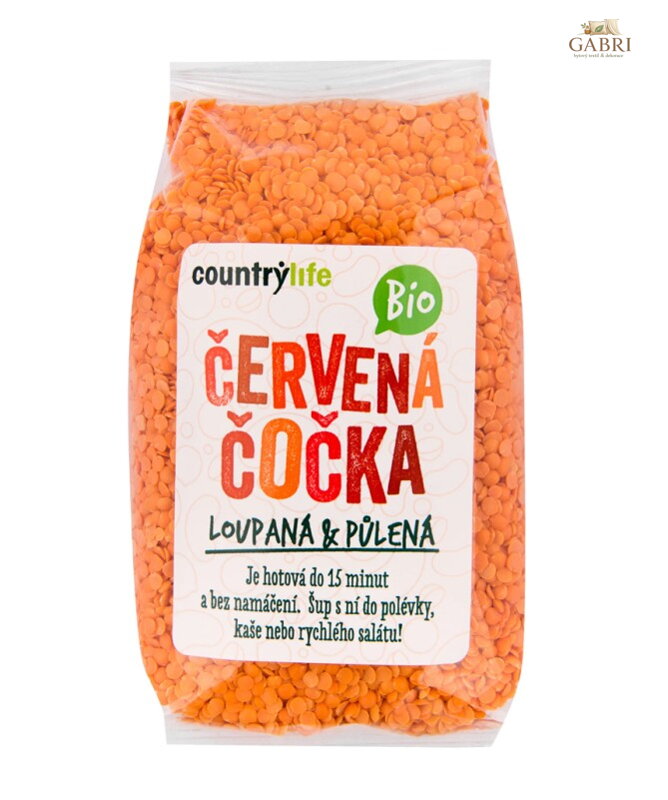 Čočka červená loupaná půlená BIO 500g Country life 6192