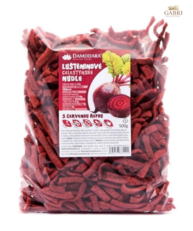 Celestýnské nudle s červenou řepou 500g Damodara bez lepku 6300