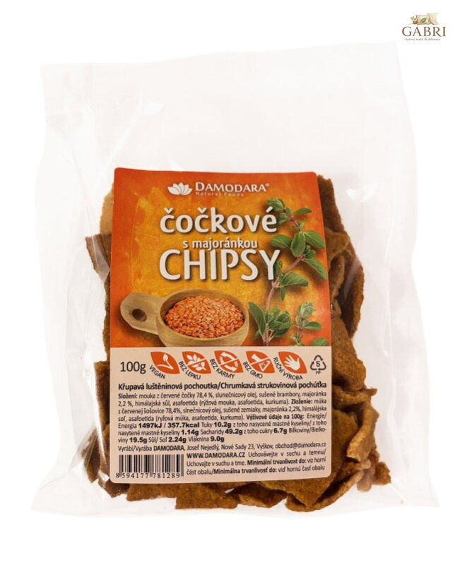 Chipsy čočkové s majoránkou 100g Damodara bez lepku 6312