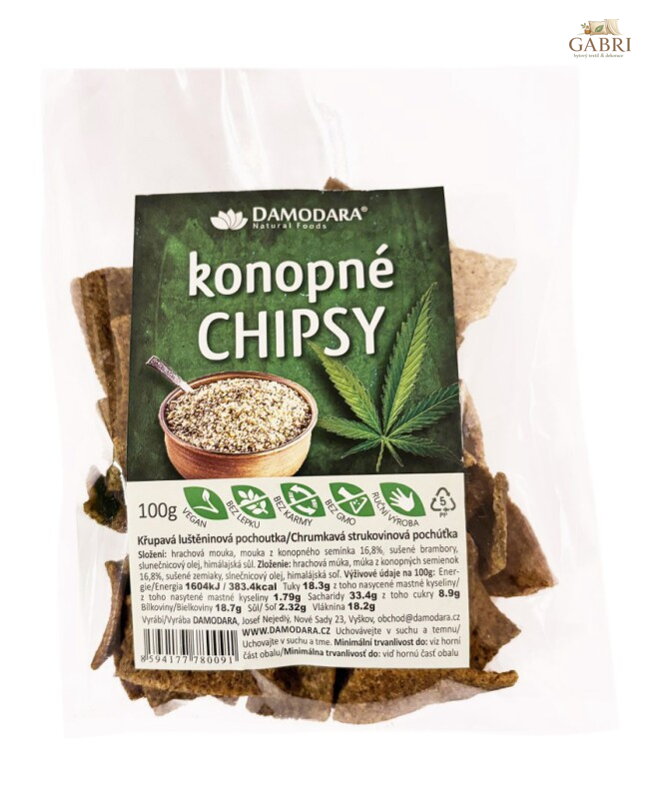 Chipsy konopné 100g Damodara bez lepku 6317