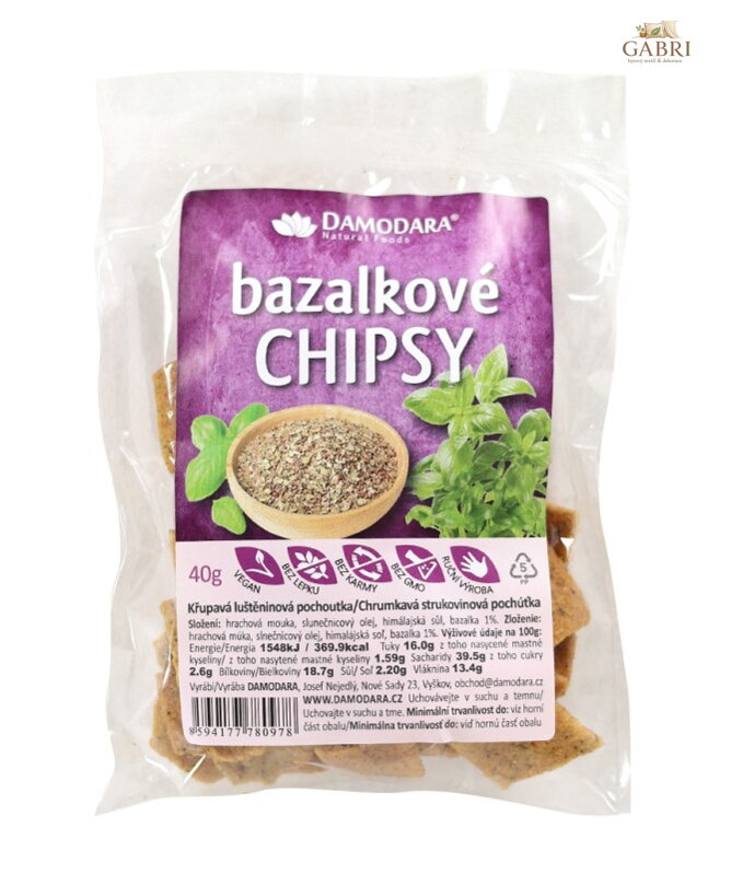 Chipsy bazalkové 40g Damodara bez lepku 6311