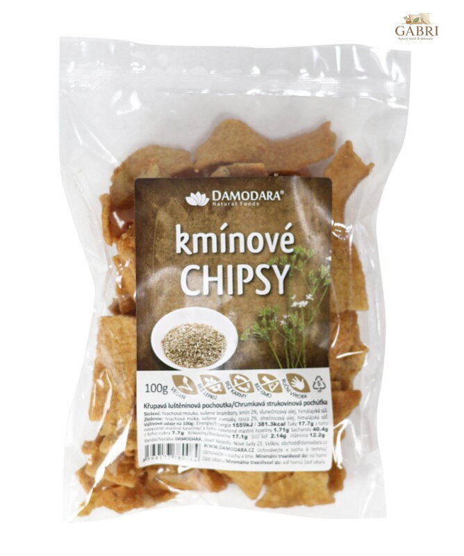 Chipsy kmínové 100g Damodara bez lepku 6316