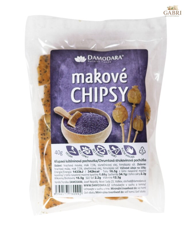 Chipsy makové 40g Damodara bez lepku 6319