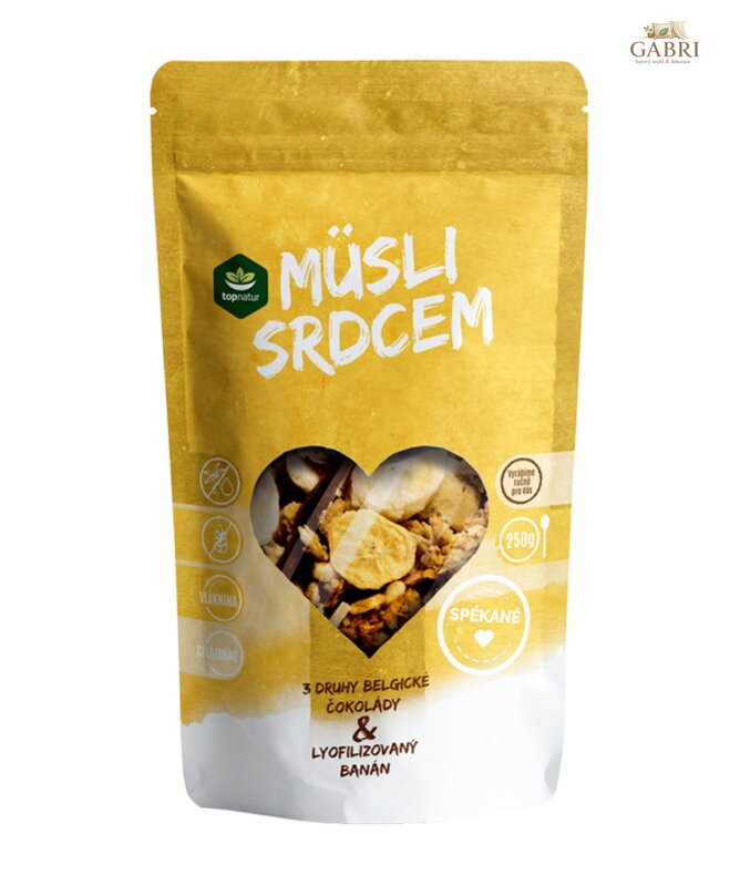 Müsli srdcem spékané 3 druhy čokolády banán 250g Topnatur bez lepku 1577