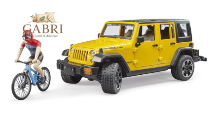 Bruder Jeep Wrangler Rubicon s cyklistou a kolem