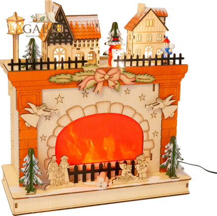 Small foot Vánoční lampa zimní scéna u krbu