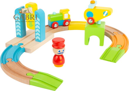 small foot Dřevěná malá vláčkodráha s vrtulníkem